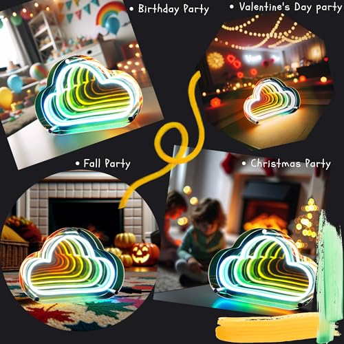 Image of Fariita Infinity Cloud Neon Sign Light Up Infinity Mirror Double-Layer Acrylic Light Cloud LED Lamp with USB Power Bar Home Table Decor Gifts for Birthday Mather's Day Housewarming Congrats Grad
