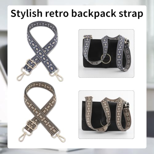 Image of 2 PCS Purse Strap, 1.5 inch Wide Shoulder Strap Adjustable Replacement Crossbody Bag Strap, Retro Multi-Pattern Lozenge Pattern Handbag Strap, Wide Adjustable Strap for Purses & Shoulder Bags (Gold&Blue)