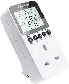 KETOTEK Electricity Usage Monitor Plug Power Meter Watt Meter Digital Energy Monitor LCD Display Power Consumption Meter Energy Cost Voltage Amps KWH Meter Socket
