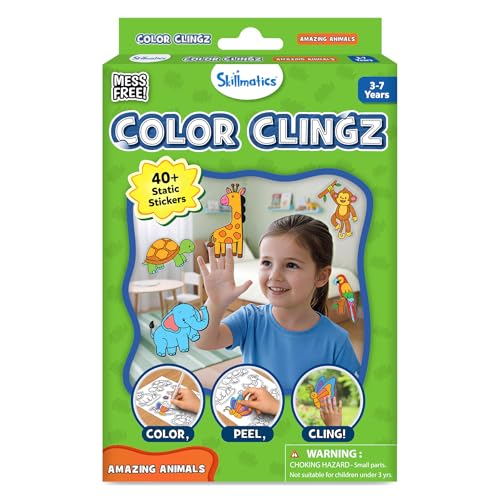 Image of Skillmatics Cling Art - Color Clingz Animals, 40+ Reusable Static Stickers, Mess-Free Fun for Kids, DIY Craft Kits & Supplies, Travel Toys, Creative Gifts for Boys and Girls Ages 3, 4, 5, 6, 7