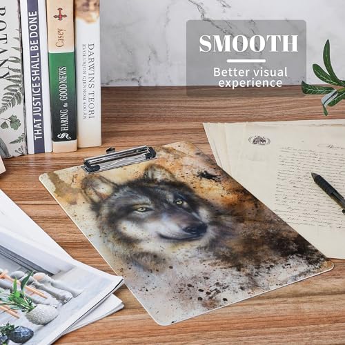 Porte document avec clip profil bas format A4 motif loup - 5