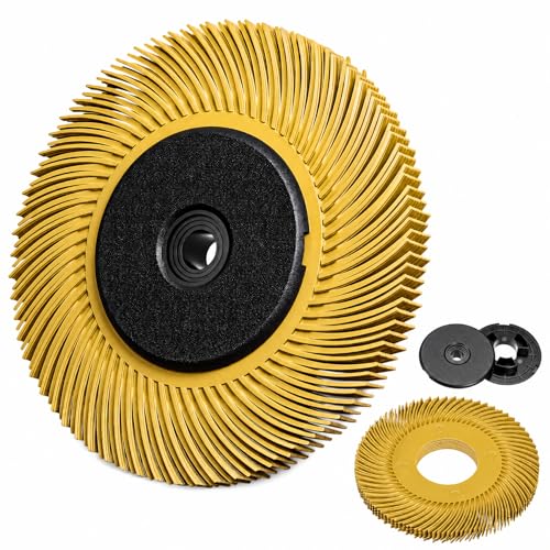 Image of Sieral 80# Radial Bristle Brush, 6 in x 1 /2 in x 1 in, Nylon Bristle Disc with Adaptor for Metal Polishing & Rust Removal (Yellow)