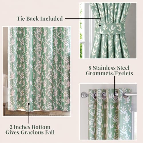Image of HOKIPO Luxe Foliage Foil Printed Curtains 7 Feet Long Set of 2, Sage Green