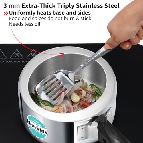 Image of Hawkins Classic 1.5 Litre Triply Stainless Steel Pressure Cooker | Straight Body | Induction & Gas Compatible | Ideal for 1-2 persons | ISI Certified | Guaranteed for 5 year | Silver (SSTCL15)