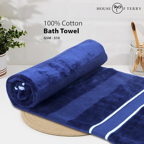 Image of 100% Cotton Towel | 510 GSM, Quick Dry, Soft & Super Absorbent, Fade-Resistant | for Men & Women | Bath, Gym, Sport Large Size Towel (70X140 cm), Pack of 2, Jubliee Navy