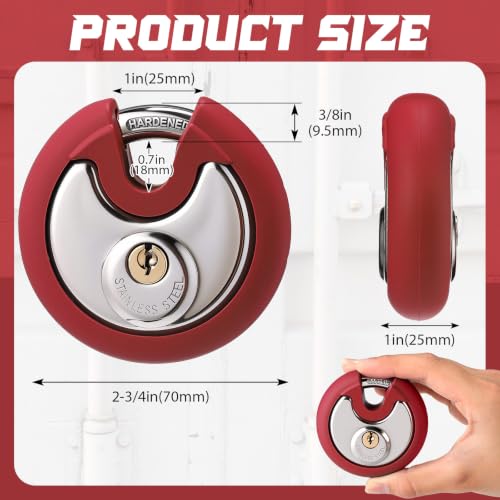 Image of Chumia 16 Pack Padlocks Keyed Alike, Stainless Steel 2-3 /4 inch Wide, 3 /8 inch Shackle Disc Locks for Outdoor, Storage Units, Garages, Gym Lockers (Red)