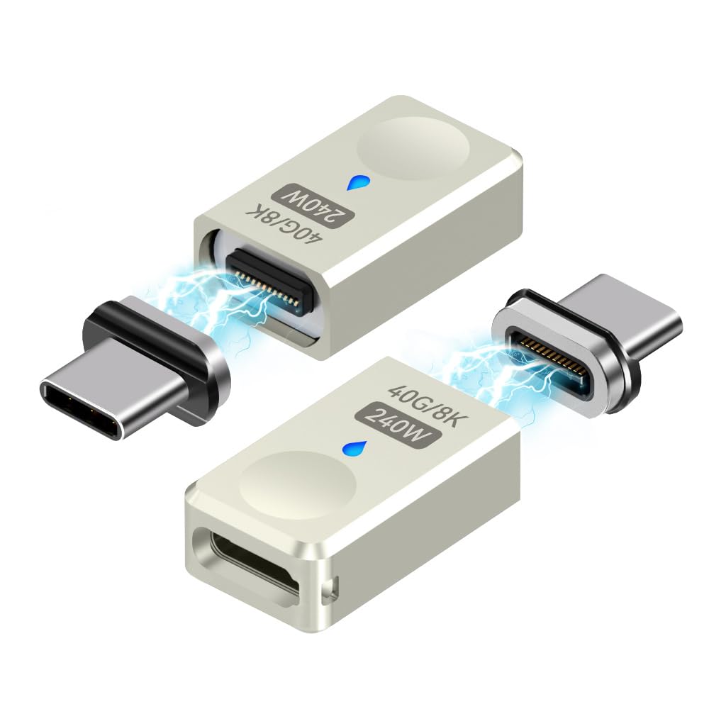 SHEEAST USB Type C Magnetic Adapter 40Gbps, (2Pack) 240W Magnetic USB C Adapter 24 Pin Straight 8K 60Hz for Thunderbolt 3/4, MacBook Pro/Air, Steam