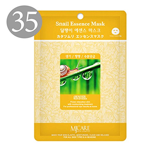 The Elixir Baauty Korean Collagen Essence Full Face Facial Mask Sheet, 35 Combo Pack, Snail Essence Mask