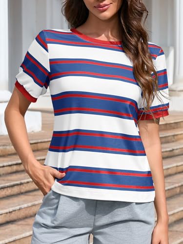 Imily Bela Womens Summer Tops 2025 Striped Color Block Short Puff Sleeve T Shirt Casual Crewneck Loose Basic Tee3