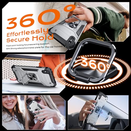 Image of Anqrp Heavy Duty Case for iPhone X /XS Case with Enhanced Ring Holder Grip Stand, Military Grade Shockproof Rugged Drop Protective Silicone Hard Slim iPhone X /XS Phone Case Cover,Silver