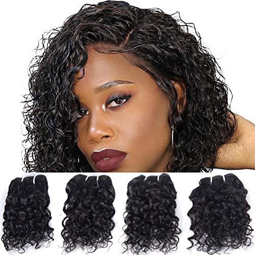 Brazilian Natural Wave Human Hair Weave 4 Bundles Wet And Wavy Water Wave Remy Hair Extensions Real Virgin Unprocessed Brazilian Hair Natural Black Color 8 Inch 50g/pc