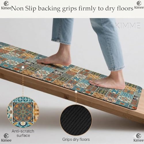 Image of VANZAVANZU KIMEE Premium Moroccan Kitchen Mat & Runner - 40x120 and 40x60cm Large Non-Slip Anti-Fatigue Rug & Washable Floor Mat for Kitchen Sink, Entrance & Hallway, Multi-Color Design