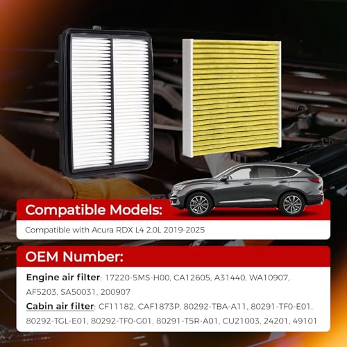 Image of 17220-5MS-H00 28113-L5100 Engine & Cabin Air Filter Set Compatible with Acura RDX L4 2.0L 2019-2025 Hyundai Tucson Santa Fe Sonata Kia Sorento Sportage