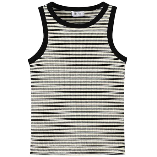 Girls Striped Tank Tops Slim Fit 𝐂olor Block Sleeveless Crop Tops for Kids Crewneck Comfortable Ribbed Knit Vest
