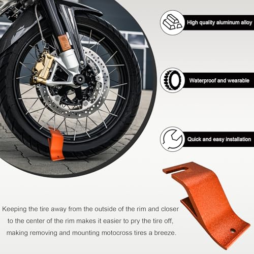 Image of KVAEY Motorcycle Tire Bead Installation Holder Hook, Off-Road Tire Removal Install Assistance Tool, Universal Wheel Tire Changing Tool for Dirt Bike, Motorcycle Accessories (Orange)