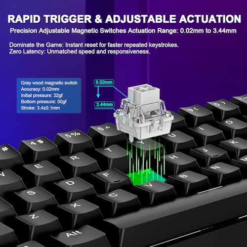 Image of Aula WIN60 HE 60% Mechanical Keyboard Wired, Hall Effect Gaming Keyboard Magnetic Switch Hot Swappable, Adjustable Actuation Rapid Trigger Mode 8000Hz Polling Rate, RGB Keyboard 60 Percent Design