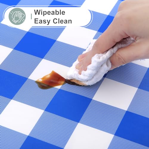 Image of misaya Rectangle Waterproof Vinyl Table Cloth, Buffalo Flannel Backed Tablecloth, Wipeable Plastic Table Cover for Seaside, Picnic, Outdoor (70 inch x 108 inch, White and Blue)