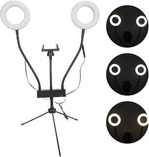 HEEPDD tripod stand and phone holder, LED 3 color dimmable selfie desk light, selfie makeup video shoot Tiktok live streaming, 5'2 head LED selfie ring light Macro & Ringlight FlashesFlashes
