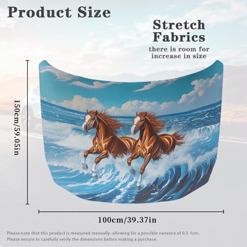 Image of Running Brown Horse Print Hood Covers for Cars, an All-Weather Waterproof Car Cover with a Windshield Snow Cover for Cars, Trucks, and Vans