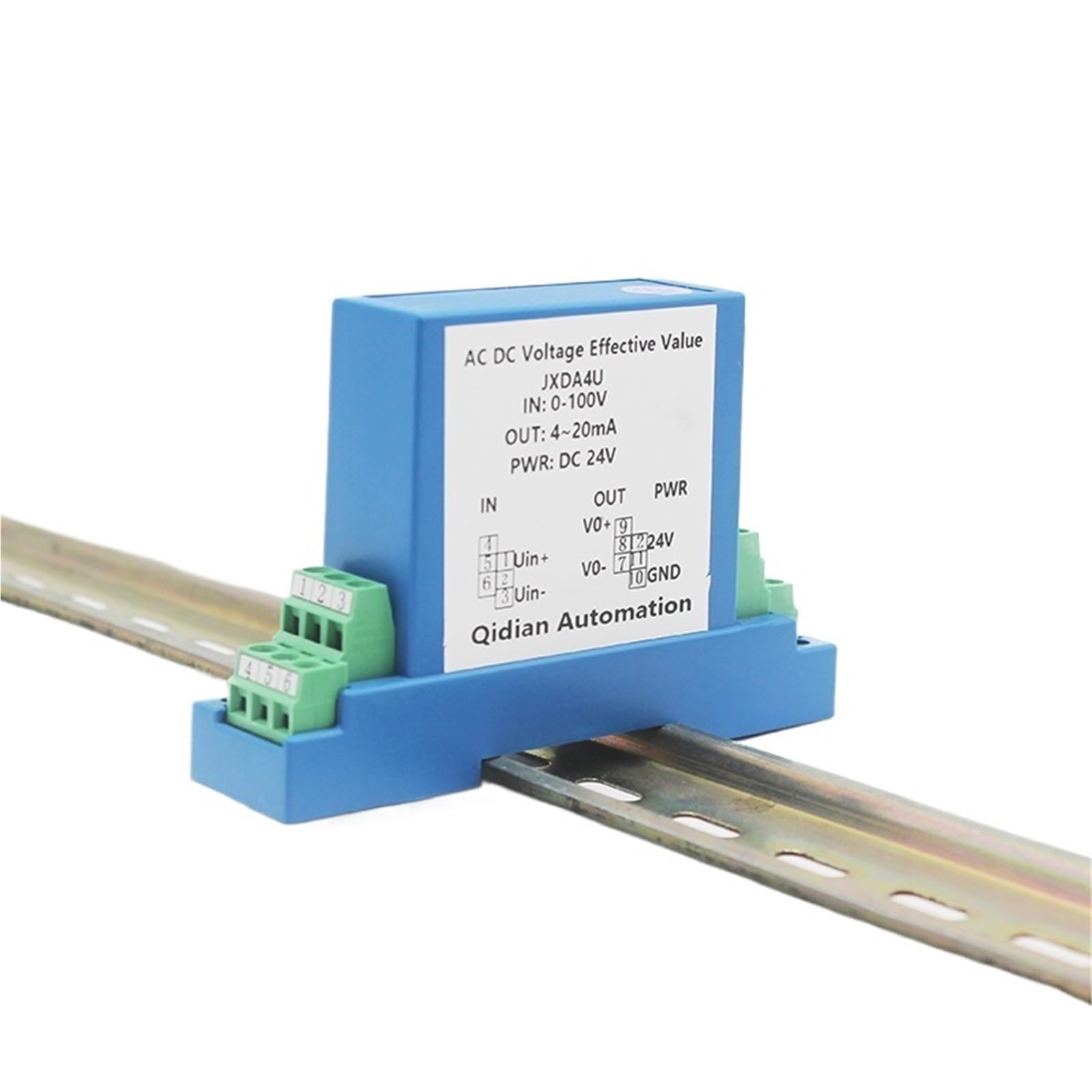Transmetteur de tension DC 0-10V sortie pour rail DIN 35mm avec alimentation 24V