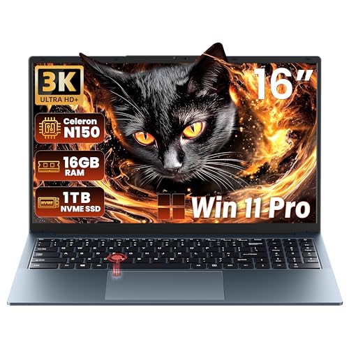 Image of 16 inch 3K IPS Business Laptop for Work&Study | 1TB NVMe+16GB RAM Responsive,4-Core N150 3.6GHz,Win11 Pro Secure,Fingerprint+Backlit,HDMI+USB-C+RJ45,6000mAh Long,2Yr Wty