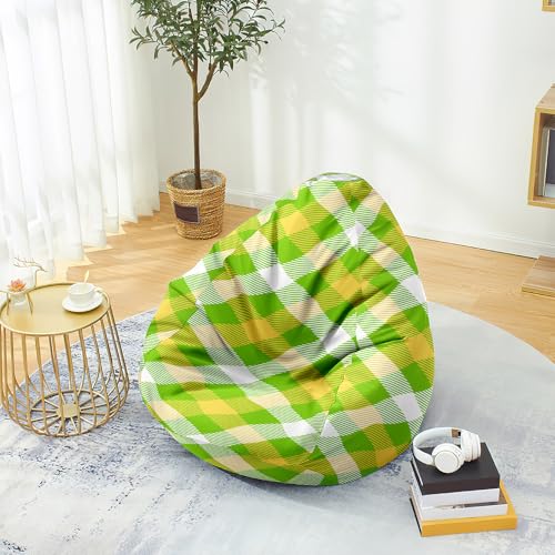 Odot Suave XL Puff Gamer, Puff Salon Sin Rellenos Textura a Cuadros, Bean Bag para Decoracion Habitacion Juvenil o Adulto, para Exteriores y Interiores Decorar (Verde,100x120cm)