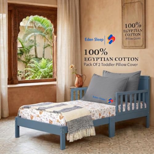 Image of Toddler Travel Baby Pillowcase, Pack of 2 Zipper Closure Pillow Cover 100% Cotton Small Pillow Covers, 500 Thread Count Nersury Pillow Cases for Kids 14x20 inch, Dark Grey Stripe