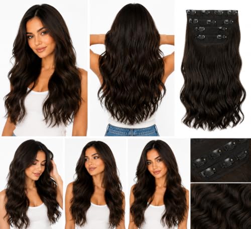 Image of Women Hair Extension Wavy Dark Brown 20 Inches Thick Hairpiece With 5 BB Clip /Hair Extension for Women Party /Halloween /Christmas