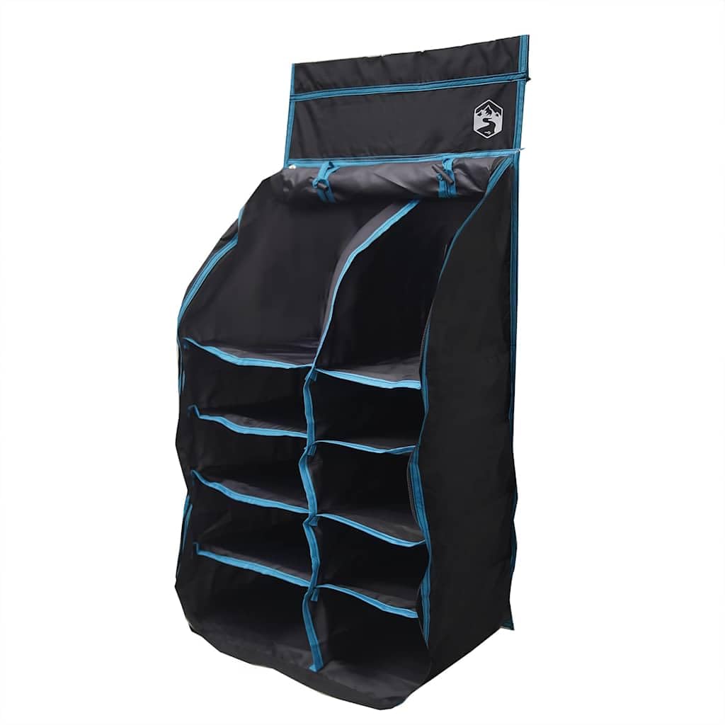Organisateur de Tente Suspendu 10 Poches en Tissu Oxford Noir 40,5 x 25 x 80 cm avec Fermeture éclair, œillets Robustes, Rangement Pliable pour Camping, randonnée et Plein air