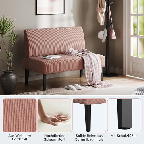 Yaheetech Küchensofa 2-sitzer Sitzbank Polstersofa aus Cordstoff Doppelsofa ohne Armlehnen Stoffsofa Loungesofa fürs Wohnzimmer/Eingangsbereich/Büro, Rosa