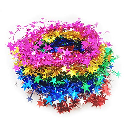 Christmas Tree Star Tinsel Garlands with Wire, Christmas Star Wire Garland Decorations for Wedding Birtahday Party Xmas Tree Home Festive Ornament,Multi-color Combinations