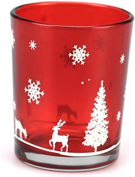 2pcs Red Glass Christmas Candle Holders Empty Festival Candle Cup Ornaments Xmas Theme Decorative Candleholders for Holiday Home Décor