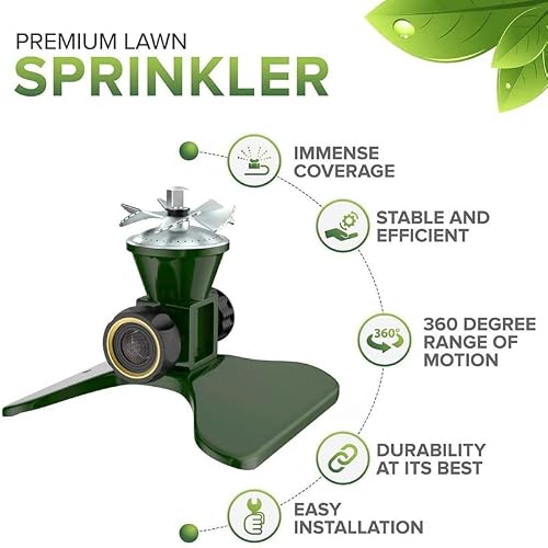 Zovaatia 100% Heavy Metal Zin Alloy Garden Water Sprinkler- 360°Rotating -Automatically Watering Irrigation System,Leak-Proof,For Yard,Lawn,Garden,Large Area Coverage,Applied For 3/4" Hose #TOP7