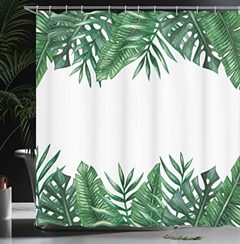 ABAKUHAUS Palm Leaf Shower Curtain, Framework with Rainforest Foliage Leaves in Watercolors - Image 3
