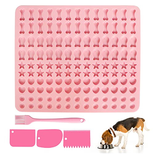 Backmatte Hundekekse, Silikon Backmatte für Hundeleckerli, 130 Gitter- BPA-frei Mini Backform Knochen und Fisch, Wiederverwendbare, für Hundekekse & Hundeleckerlies mit Teigschaber und Silikonbürsten Cover