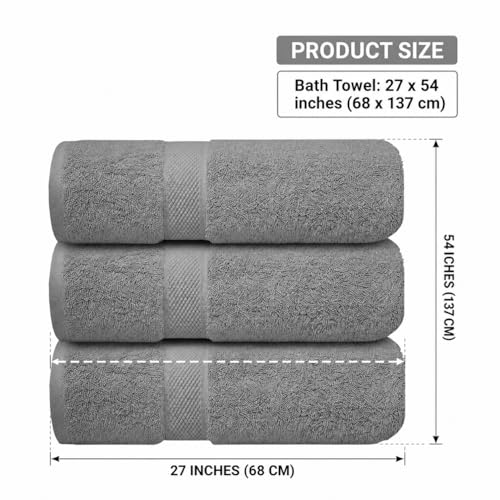 Image of Sulfar 100% Combed Cotton, Quick Drying Highly Absorbent Thick Bathroom Towels, Luxury Bath Towel Set (Pack of 4, 70 X 140 cm) - 600 GSM (Grey)