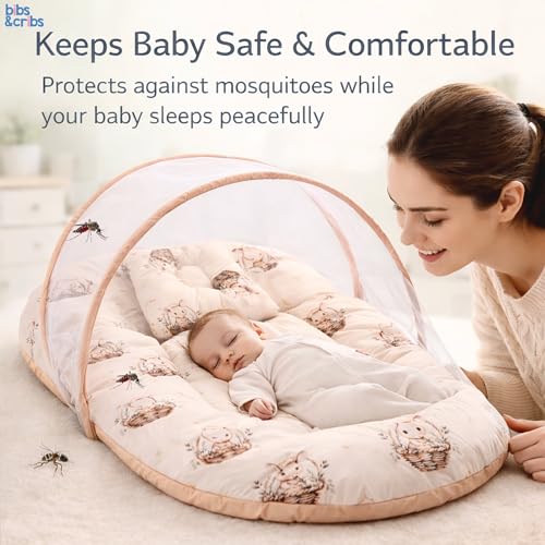 Image of Bibs&Cribs Baby Nest Bedding Set for Newborn Infants with Mosquito Net Mattress Pillow Portable Baby Lounger Travel Bed Resting Nest for Baby Boys and Girls
