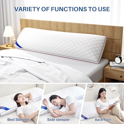 YZ HOME Long Body Pillow for Adults - Firm Body Pillow Insert with Shredded Blue Memory Foam, Adjustable Height, Soft Support for Side Sleeping, Pregnant Women, Washable (20x54 Inch, White)