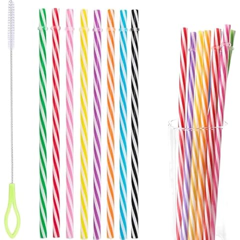 25PCS Durable Rainbow Reusable Straws Set Cover