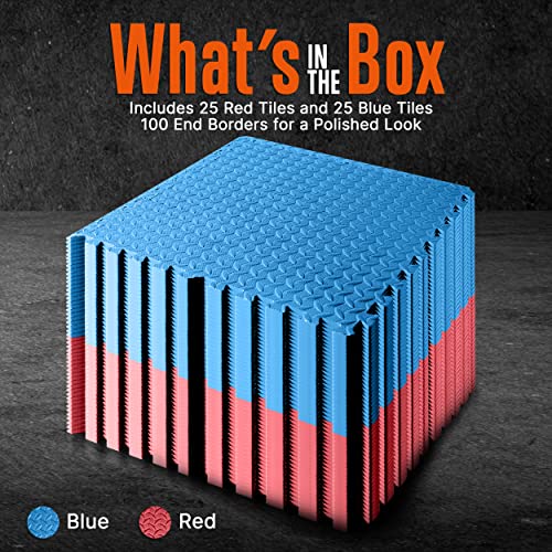 Thick Puzzle Exercise Mat, 50 Pcs EVA Foam Interlocking Tiles Protective Flooring for Gym Equipment and Cushion for Workouts, Durable Non-Skid Texture, Easy to Assemble, Red and Blue