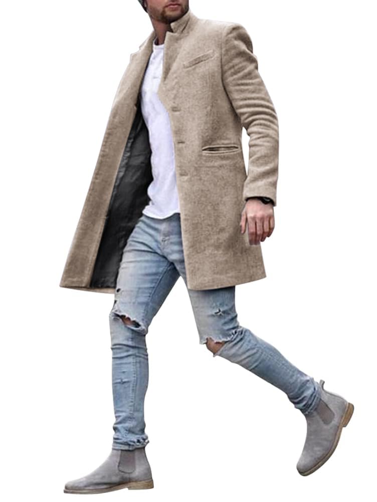 Cappotto da Uomo Maniche Lunghe Cappotti con Colletto alla Rovescia con Tasca Cappotto in Tinta Unita Calda Cappotto Invernale da Casual Cappotto Spesso Elegante