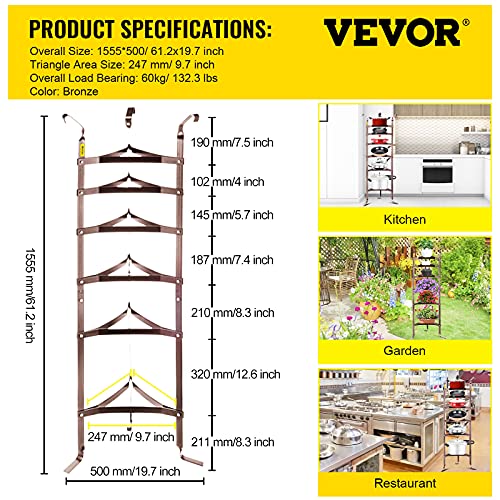 Vevor 6-Tier Cookware Stand, Carbon Steel Multi-Layer Pot Rack, 61-Inch Cookware Shelf, Bronze Cookware Storage Tower, Unassembled Kitchen Corner Shelf Rack For Pans, Pots, Baskets And Kettles Storage #TOP6