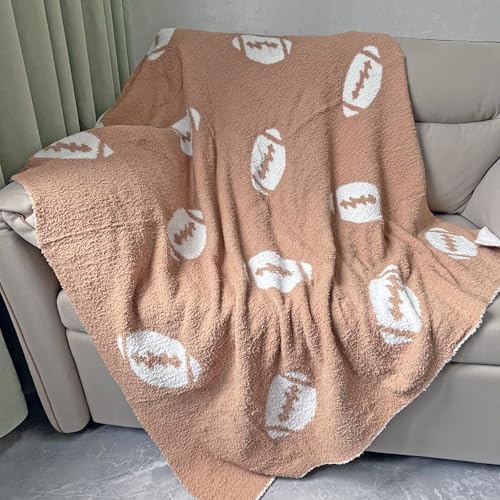 Image of Cozy Football Pattern Blanket Perfect Lightweight Bedding for Adults, Soft, Warm, and Plush Rugby Sports Blanket Great for Bed Sofa (Rugby-Brown, 50"x60")
