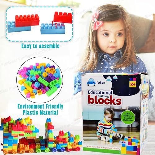 FunBlast DIY Plastic Building Blocks for Kids Puzzle Games for Kids, Toys for Children Educational & Learning Toy for Kids, Girls & Boys - (250+ Blocks with 38 Wheels) Multicolor (250 pieces) (Image - 6)