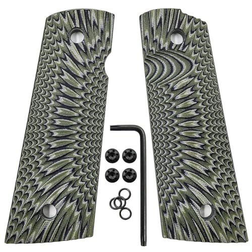 Cool Hand 1911 G10 Grips, Magwell Cut, Full Size (Government/Commander), Sunburst Texture, Ambi Safety Cut (Green)