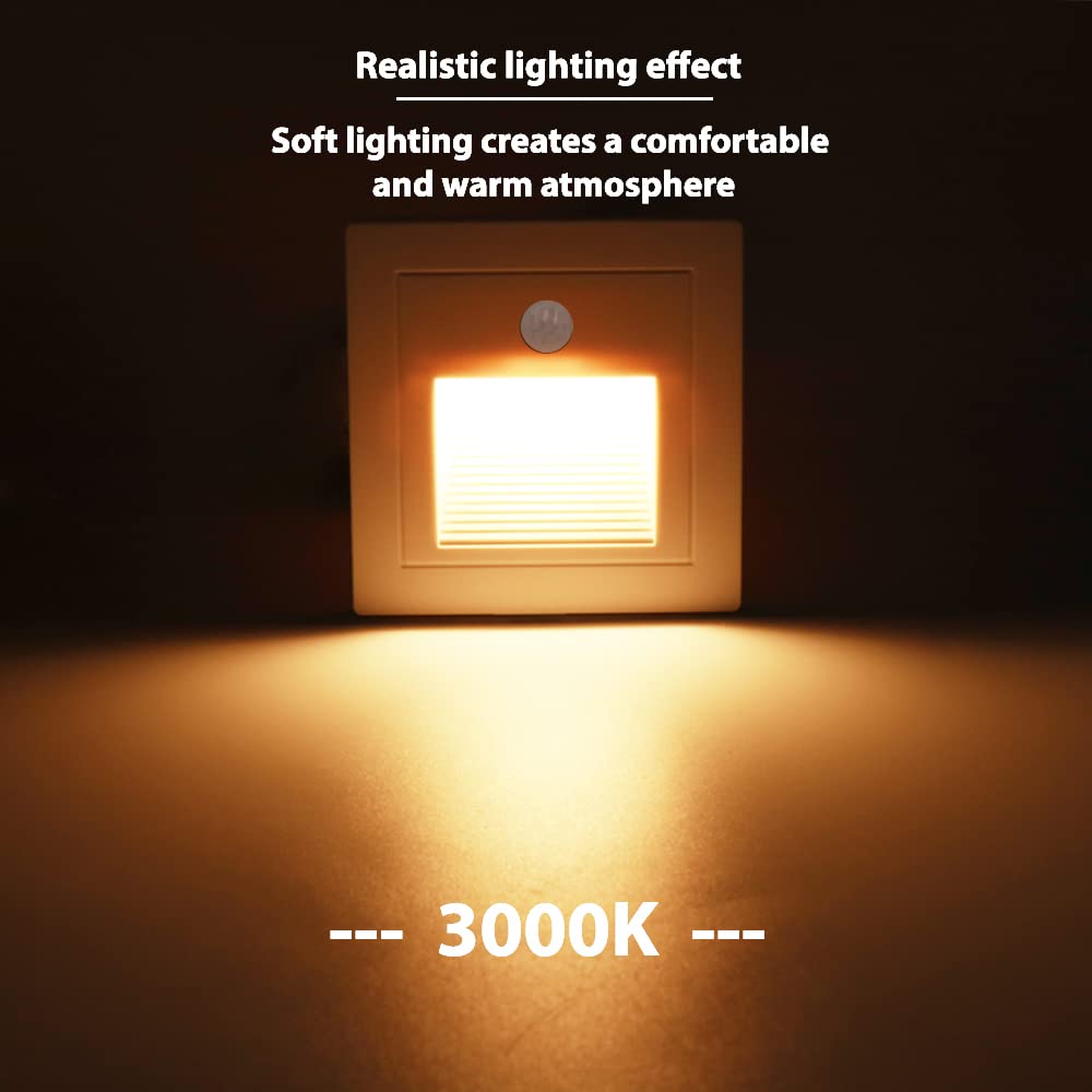 8x 1,5w lámparas led empotrables de pared con detector de movimiento blanco cálido 3000K Luz LED para escaleras blanco para 60mm redondo, 86mm cuadrado caja empotrada 230V para uso interior