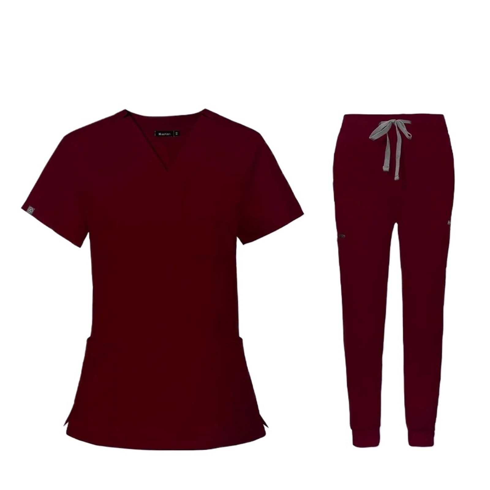 Divisa Infermiere Donna Scrub Uniforme for Sala operatoria Set di Scrub da Lavoro ospedaliero Forniture for Infermiere Tuta for chirurgia Dentale Abbigliamento da Lavoro(Burgundy,M)