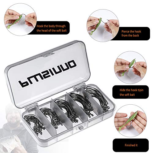 PLUSINNO Angelhaken aus Karbonstahl, versetzter Wurmhaken mit Kunststoff-Box, starke scharfe weiche Köder, Jig… – Bild 6