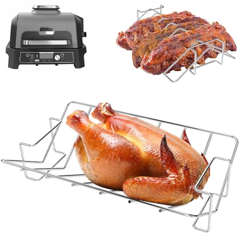 KEESHA Roasting Rib Rack for Ninja Smoker OG900 OG800 Series, 2-in-1 304 Stainless Steel Universal Turkey Rack for Grills, Smokers & Ovens - Compatible with Weber, Charbroil, Traeger and More