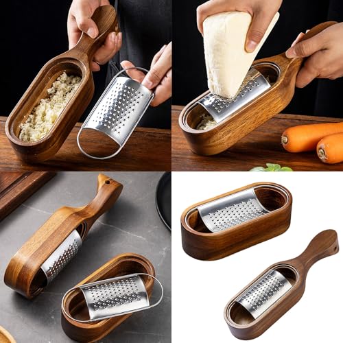 Rallador de queso de acero inoxidable con caja de madera miniatura 2